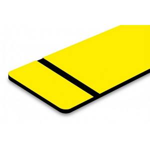 Matière bi-couche + double face 467 au dos : fond jaune texte noir, résistante aux UV, parfaitement adaptée pour la signalétique intérieure ou extérieure, la réalisation de badges, la signalétique de sécurité...